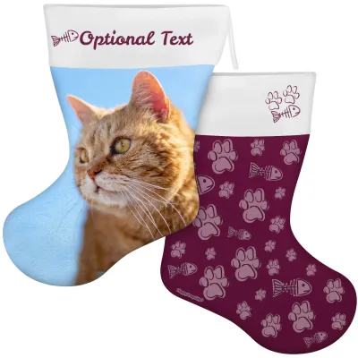 (55cm) Cat Paws & Fish Theme Burgundy Soft Velvet Polyester Fabric (Personalised with Text)