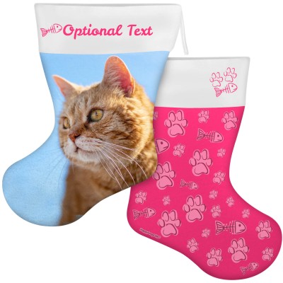 (55cm) Cat Paws & Fish Theme Hot Pink (Fuchsia) Soft Velvet Polyester Fabric (Personalised with Text)