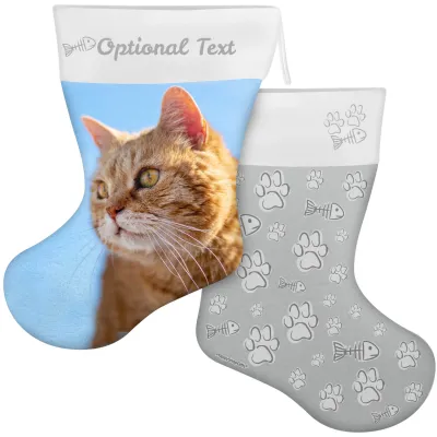 (55cm) Cat Paws & Fish Theme Grey Soft Velvet Polyester Fabric (Personalised with Text)