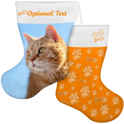 (55cm) Cat Paws & Fish Theme Burnt Orange Soft Velvet Polyester Fabric (Personalised with Text)