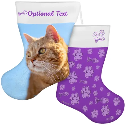 (55cm) Cat Paws & Fish Theme Purple Soft Velvet Polyester Fabric (Personalised with Text)