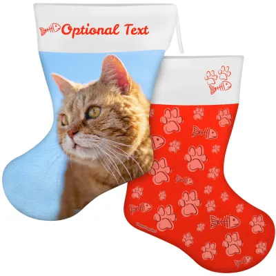 (55cm) Cat Paws & Fish Theme Red Soft Velvet Polyester Fabric (Personalised with Text)