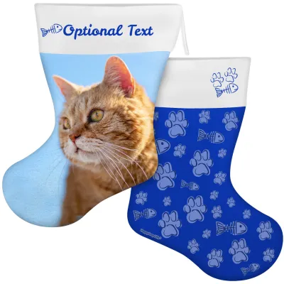 (55cm) Cat Paws & Fish Theme Royal Blue Soft Velvet Polyester Fabric (Personalised with Text)