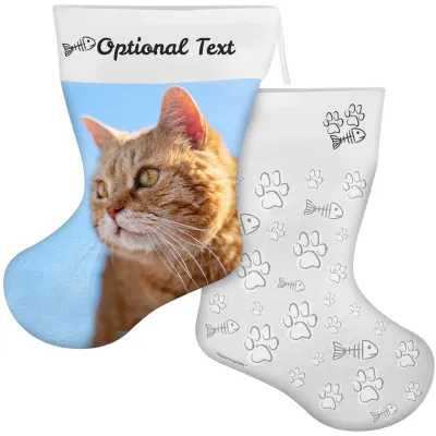 (55cm) Cat Paws & Fish Theme White Soft Velvet Polyester Fabric (Personalised with Text)