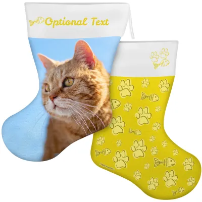 (55cm) Cat Paws & Fish Theme Yellow Soft Velvet Polyester Fabric (Personalised with Text)