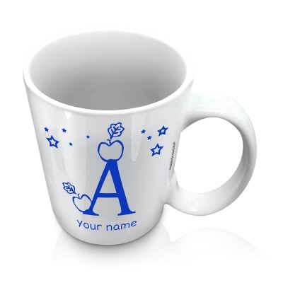 (10oz White) with Alphabet Theme Royal Blue  (Optional Personalised Gift Text)