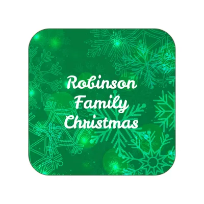 Square Shape - Snowflakes on Green Design (Personalised with Text)