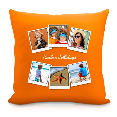 (40cm Square) (Polaroid Style Photo Print) Burnt Orange Soft Velvet Polyester Fabric (Personalised with Text)