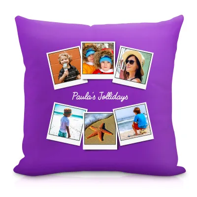 (40cm Square) (Polaroid Style Photo Print) Purple Soft Velvet Polyester Fabric (Personalised with Text)