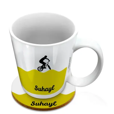 (10oz White) with BMX Theme Green (Personalised with Text) with 1 matching Circular Coaster