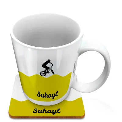 (10oz White) with BMX Theme Green (Personalised with Text) with 1 matching Square Coaster