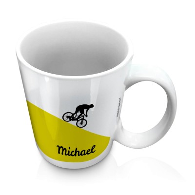 (10oz White) with Mountain Bike Theme Green (Personalised with Text)