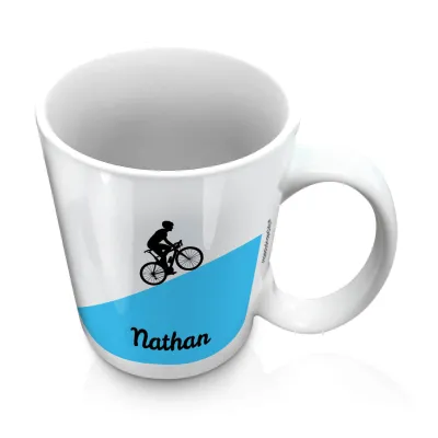 (10oz White) with Road Bike Theme Blue (Personalised with Text)