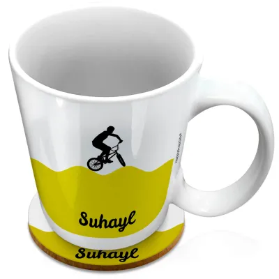 (XL 15oz White) with BMX Theme Green (Personalised with Text) with 1 matching Circular Coaster
