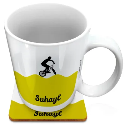 (XL 15oz White) with BMX Theme Green (Personalised with Text) with 1 matching Square Coaster