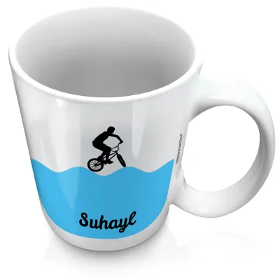(XL 15oz White) with BMX Theme Blue (Personalised with Text)