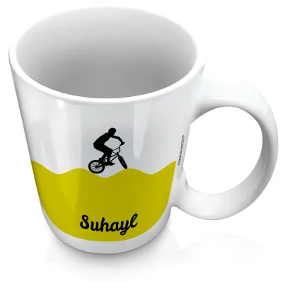 (XL 15oz White) with BMX Theme Green (Personalised with Text)