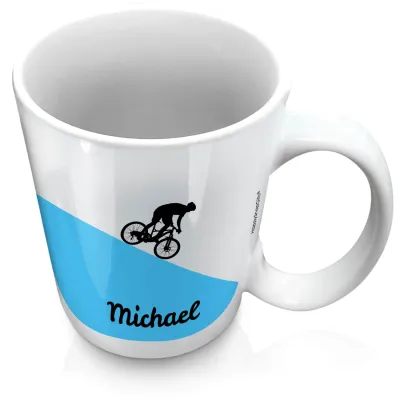 (XL 15oz White) with Mountain Bike Theme Blue (Personalised with Text)