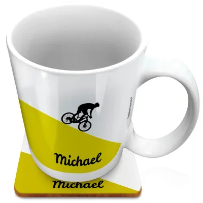 (XL 15oz White) with Mountain Bike Theme Green (Personalised with Text) with 1 matching Square Coaster