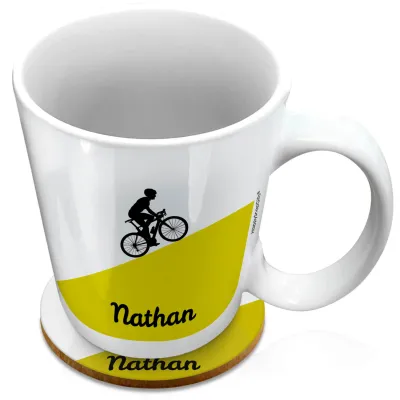 (XL 15oz White) with Road Bike Theme Green (Personalised with Text) with 1 matching Circular Coaster
