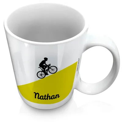 (XL 15oz White) with Road Bike Theme Green (Personalised with Text)