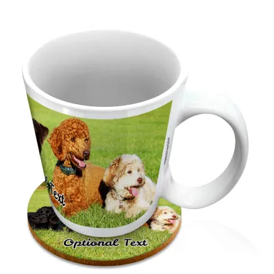 (10oz White) with 1 Wrapped Around Image (Personalised with Text) with 1 matching Circular Coaster
