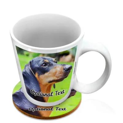 (10oz White) with 2 Photos Printed Front & Back (Personalised with Text) with 1 matching Circular Coaster