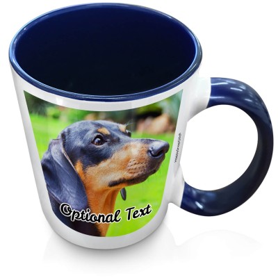 (XL 15oz Blue Inner &amp; Handle) with 2 Photos Printed Front &amp; Back (Personalised with Text)