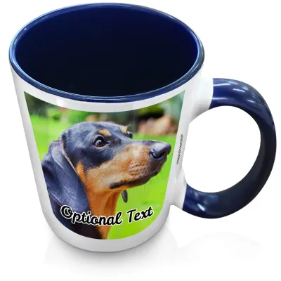 (XL 15oz Blue Inner & Handle) with 2 Photos Printed Front & Back (Personalised with Text)