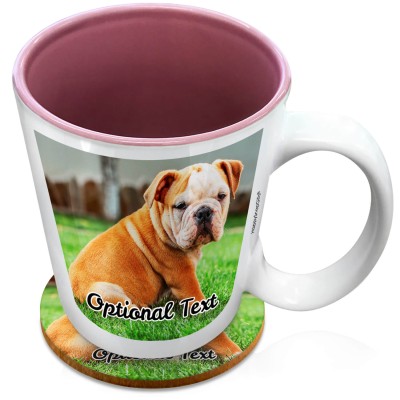 (XL 15oz Blue) with 1 Photo Printed Front & Back (Personalised with Text) with 1 matching Circular Coaster