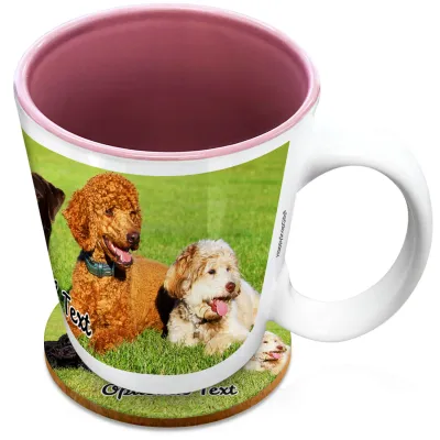 (XL 15oz Pink) with 1 Wrapped Around Image (Personalised with Text) with 1 matching Circular Coaster