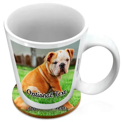 (XL 15oz White) with 1 Photo Printed Front & Back (Personalised with Text) with 1 matching Circular Coaster