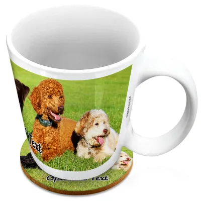 (XL 15oz White) with 1 Wrapped Around Image (Personalised with Text) with 1 matching Circular Coaster