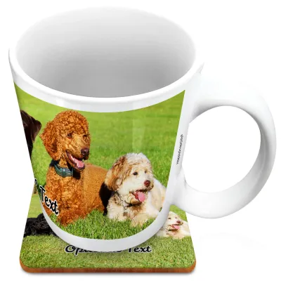 (XL 15oz White) with 1 Wrapped Around Image (Personalised with Text) with 1 matching Square Coaster
