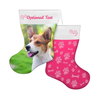 (25cm) Paws & Bones Theme Hot Pink (Fuchsia) Soft Velvet Polyester Fabric (Personalised with Text)