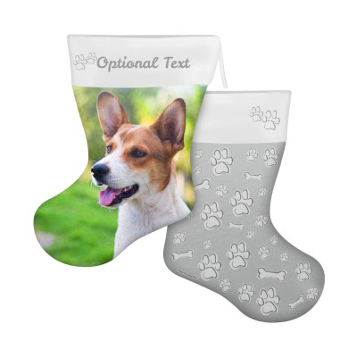 (25cm) Paws & Bones Theme Grey Soft Velvet Polyester Fabric (Personalised with Text)