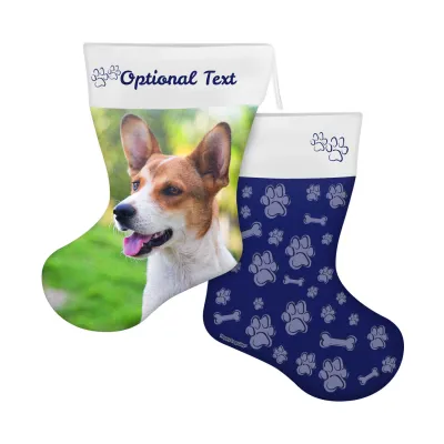 (25cm) Paws & Bones Theme Navy Blue Soft Velvet Polyester Fabric (Personalised with Text)