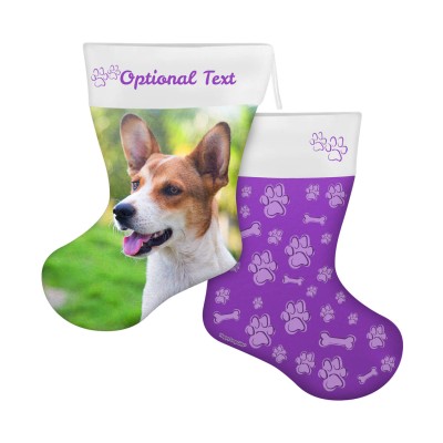 (25cm) Paws & Bones Theme Purple Soft Velvet Polyester Fabric (Personalised with Text)
