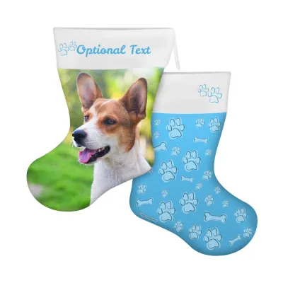 (25cm) Paws & Bones Theme Sky Blue Soft Velvet Polyester Fabric (Personalised with Text)