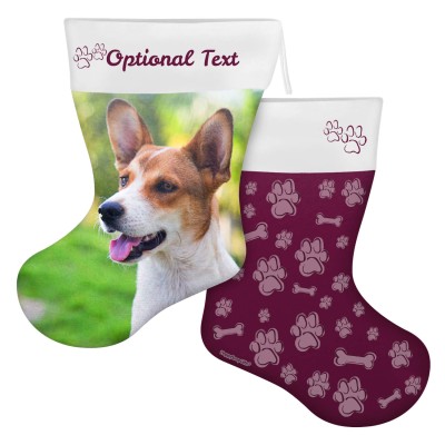 (45cm) Paws & Bones Theme Burgundy Soft Velvet Polyester Fabric (Personalised with Text)