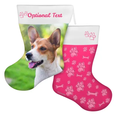 (45cm) Paws & Bones Theme Hot Pink (Fuchsia) Soft Velvet Polyester Fabric (Personalised with Text)