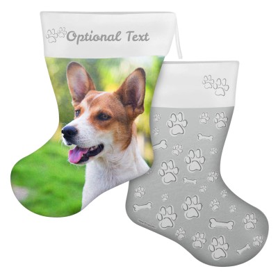 (45cm) Paws & Bones Theme Grey Soft Velvet Polyester Fabric (Personalised with Text)