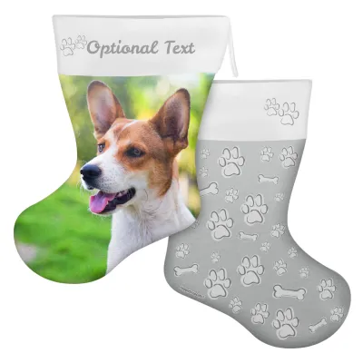 (45cm) Paws & Bones Theme Grey Soft Velvet Polyester Fabric (Personalised with Text)