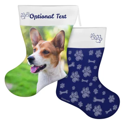 (45cm) Paws & Bones Theme Navy Blue Soft Velvet Polyester Fabric (Personalised with Text)