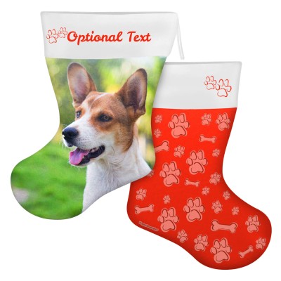 (45cm) Paws & Bones Theme Red Soft Velvet Polyester Fabric (Personalised with Text)