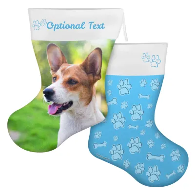 (45cm) Paws & Bones Theme Sky Blue Soft Velvet Polyester Fabric (Personalised with Text)