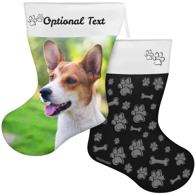 (55cm) Paws & Bones Theme Black Soft Velvet Polyester Fabric (Personalised with Text)