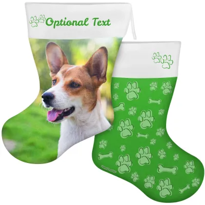 (55cm) Paws & Bones Theme Bright Green Soft Velvet Polyester Fabric (Personalised with Text)
