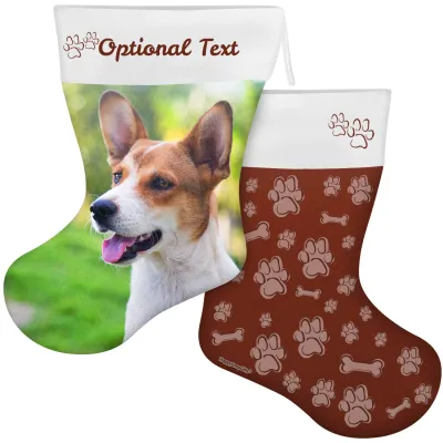 (55cm) Paws & Bones Theme Brown Soft Velvet Polyester Fabric (Personalised with Text)