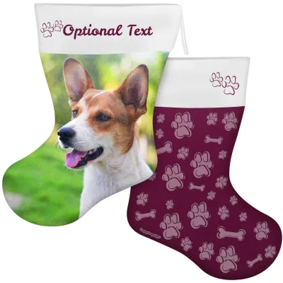 (55cm) Paws & Bones Theme Burgundy Soft Velvet Polyester Fabric (Personalised with Text)